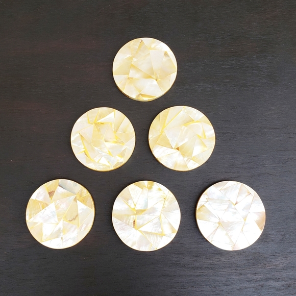 Vintage Mother Of Pearl Mosiac Drink Coasters x 6